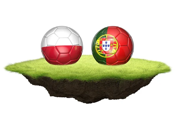 Polonia vs Portugal bolas de equipo para el torneo de campeonato de fútbol, representación 3D —  Fotos de Stock