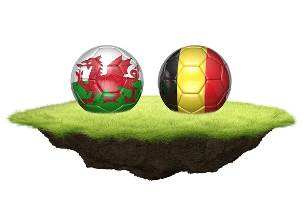 Gales vs Bélgica bolas de equipo para el torneo de campeonato de fútbol, representación 3D — Foto de Stock