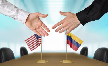 Anlaşma, aynı fikirde olmak el sallayarak Amerika Birleşik Devletleri ve Venezuela diplomatların bölüm 3d render