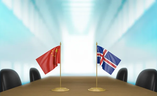 Relaciones entre China e Islandia y negociaciones sobre acuerdos comerciales, representación 3D — Foto de Stock