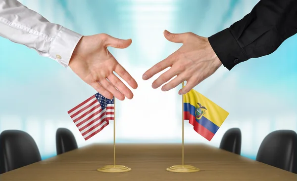 アメリカ合衆国、エクアドルには外交官握手取り引きを同意するその 3 d レンダリング — ストック写真