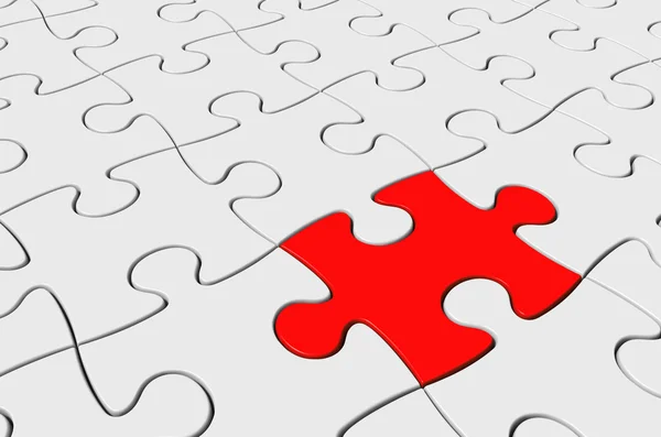 Red puzzle piece inserted as the solution to a challenging jigsaw, 3D rendering — Stock Photo, Image