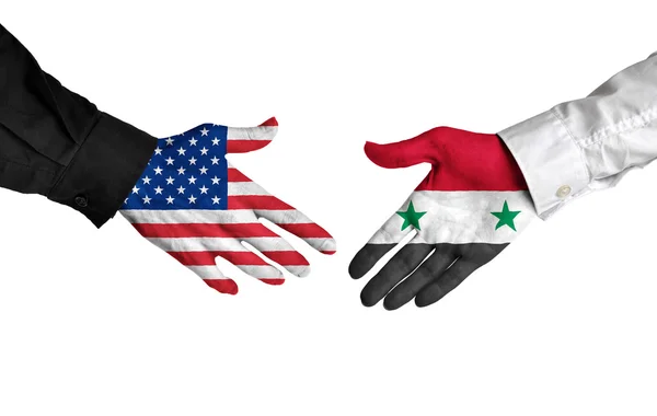 米国とシリアのリーダーの契約契約に握手 — ストック写真