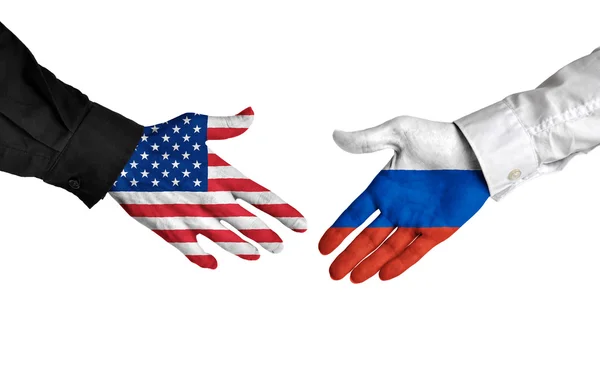Líderes de Estados Unidos y Rusia dan la mano a un acuerdo —  Fotos de Stock