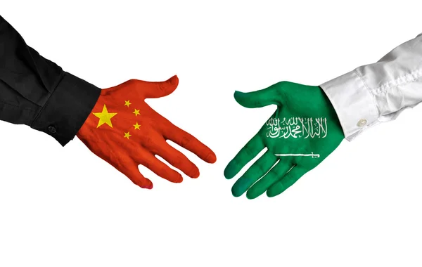 China and Saudi Arabia leaders shaking hands on a deal agreement — Stock Photo, Image