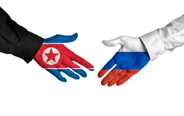 Nordkorea och Ryssland ledare skakar hand på en del avtal — Stockfoto