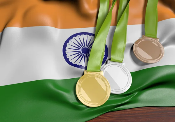 India e 2016 Giochi estivi medaglie di competizione sportiva, rendering 3D — Foto Stock