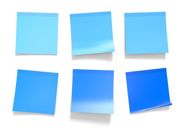 Σετ μπλε γραφείο κολλώδεις σημειώσεις για υπενθυμίσεις και σημαντικές πληροφορίες, 3d rendering — Φωτογραφία Αρχείου