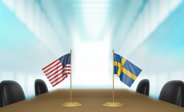 United States and Sweden relations and trade deal talks, 3D rendering — Stock Photo, Image