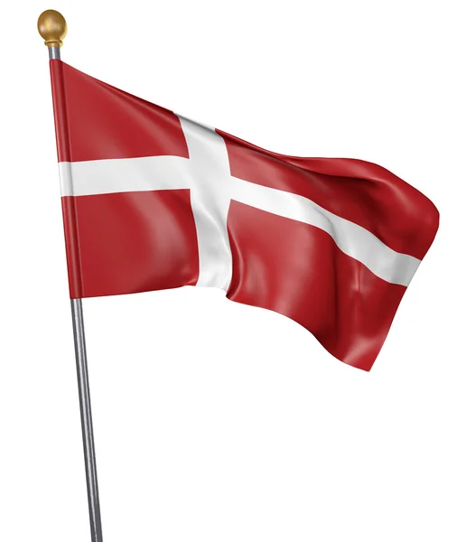 Bandeira nacional para o país da Dinamarca isolada em fundo branco, renderização 3D — Fotografia de Stock