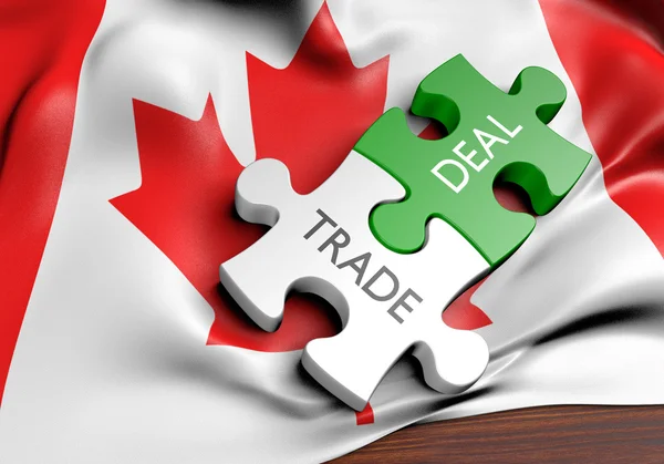 Торговые сделки Канады и концепция международной торговли, 3D рендеринг — стоковое фото