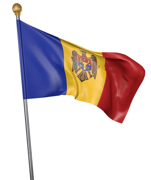 Bandera nacional para el país de Moldavia aislada sobre fondo blanco, representación 3D — Foto de Stock