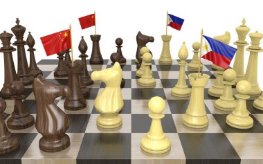 Çin ve Filipinler dış politika stratejisi ve güç mücadelesi, 3d render