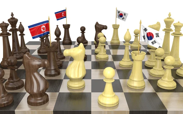 Severní Korea a Jižní Korea zahraničně-politická strategie a boj s mocí, 3D vykreslování — Stock fotografie
