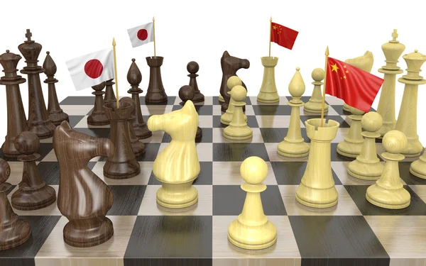 Japón y China estrategia de política exterior y lucha de poder, representación 3D — Foto de Stock