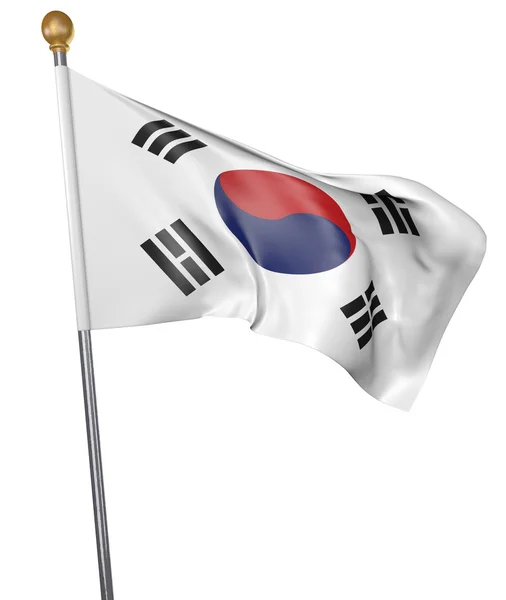 Bandera nacional para el país de Corea del Sur aislada sobre fondo blanco, representación 3D — Foto de Stock