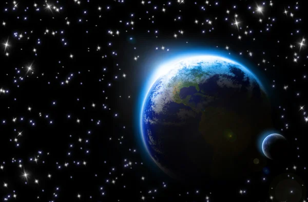 Die Erde und ihr Mond in einem Sternenmeer — Stockfoto