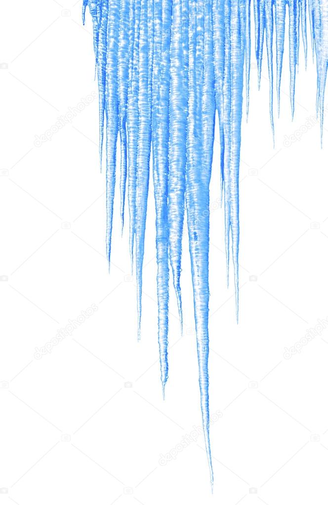 Long blue icicles isolated