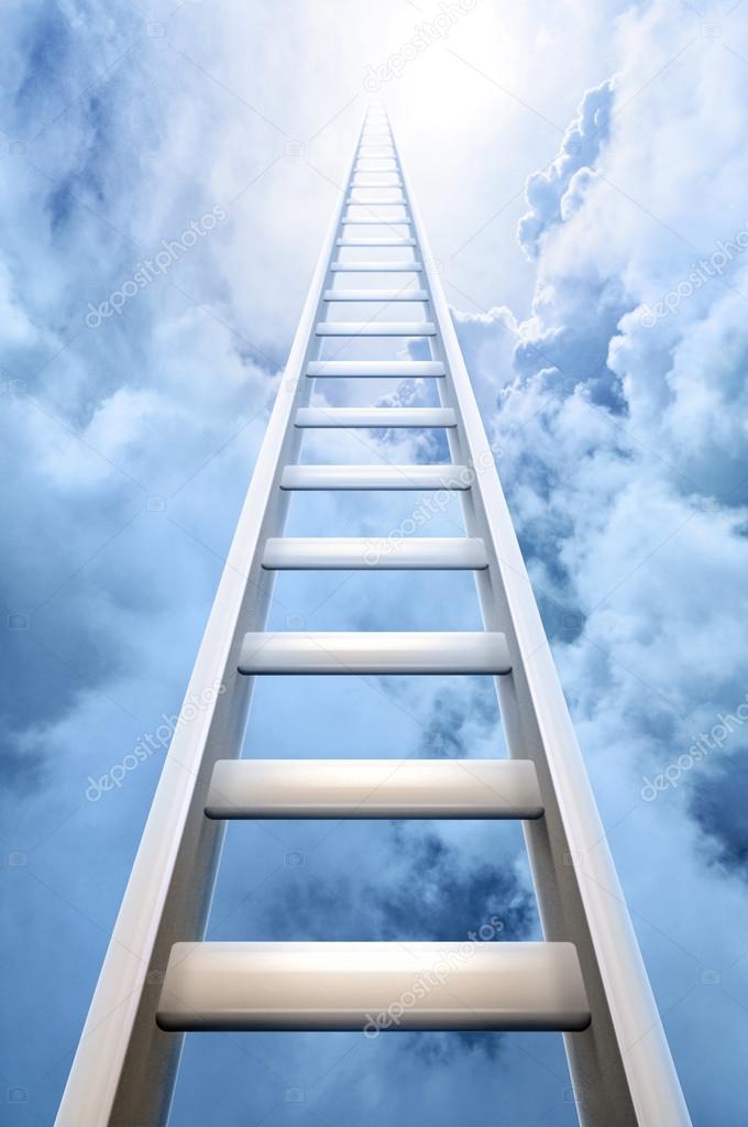 Ladder of success reaching into a blue sky and clouds