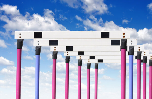 Row of hurdles for a track and field sprint hurdle race