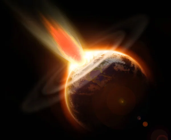 Событие массового вымирания с кометы, поражающей планету Земля — стоковое фото