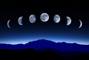 Moon lunar cycle in night sky, time-lapse concept clipart