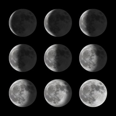 Set of moon phases for new, half, and full clipart
