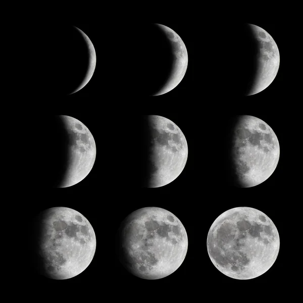 Phases of the moon from new to full — Stock Photo, Image