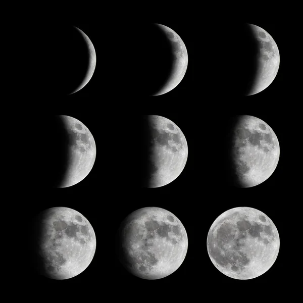 Fasi della luna da nuova a piena — Foto Stock