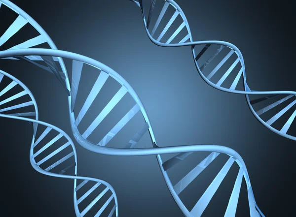 Concepto genético que representa hebras de ADN de doble hélice magnificadas — Foto de Stock