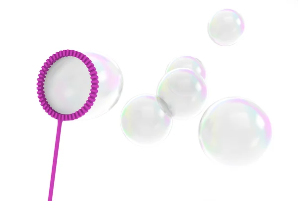 Reflective bubbles being blown from a childrens wand toy — Stock Photo, Image