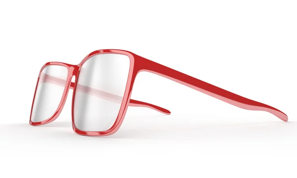 Red reading glasses on a white background
