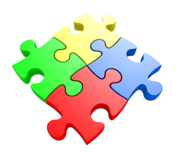 Yaratıcılık ve problem çözme dört jiwsaw puzzle parçaları kavramını birbirine bağlı — Stok fotoğraf