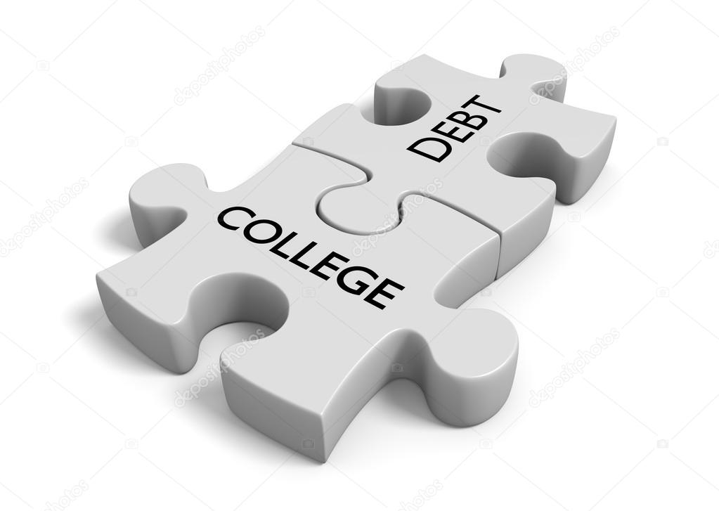 Student financial aid concept of puzzle pieces locked together with the words college debt