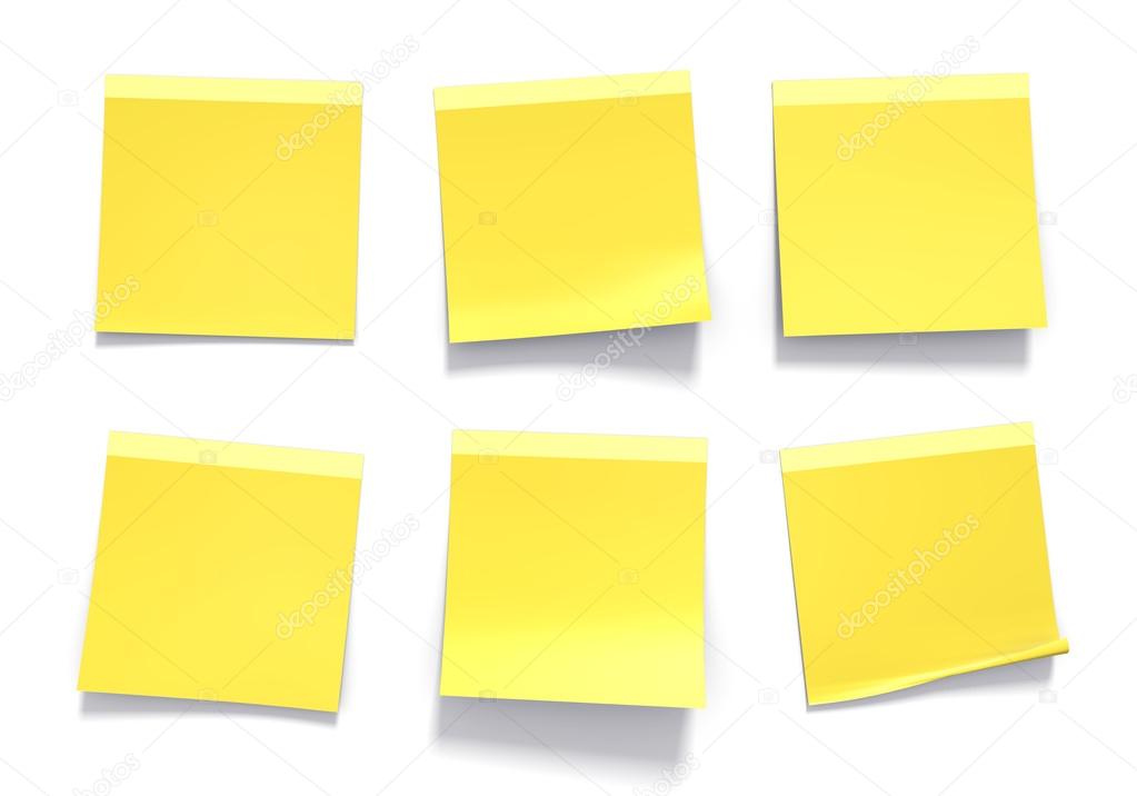 Set of yellow sticky notes used in an office for reminders and important information