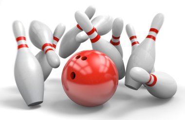 Kırmızı bowling topu pimlerine mükemmel bir greve çalıyor