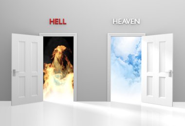 Doors to heaven and hell representing Christian belief and afterlife clipart