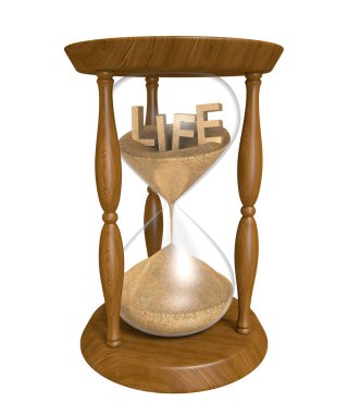 Time passing as sand in an old hourglass trickles down and life runs out clipart