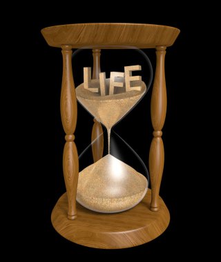 Aging and longevity concept of sand in an hourglass with the word LIFE inside clipart