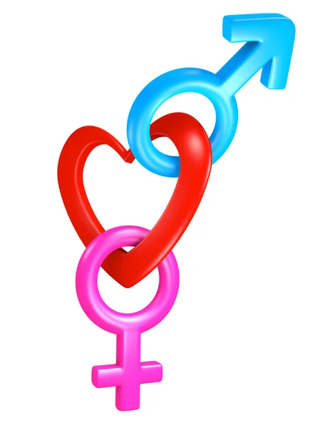Valentine hart vorm verbinden geslacht symbolen voor mannelijke en vrouwelijke geslachten — Stockfoto