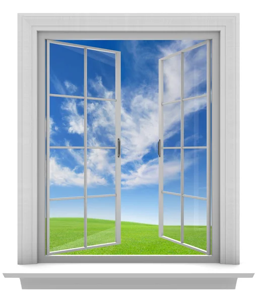 Відкрите вікно, що дозволяє свіже весняне повітря в будинок — стокове фото