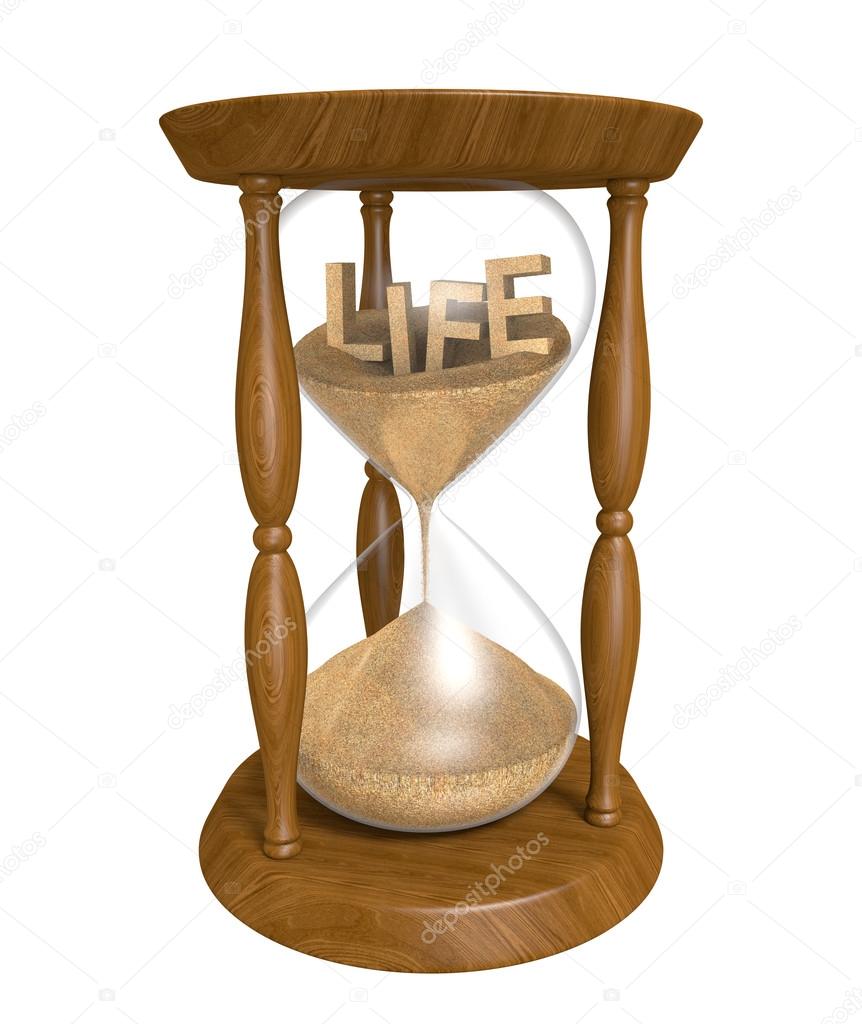 Time passing as sand in an old hourglass trickles down and life runs out