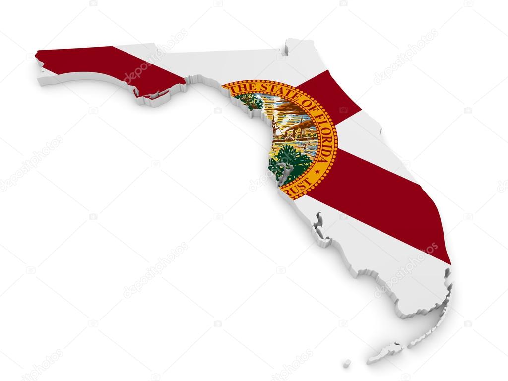 Geographic border map and flag of Florida, The Sunshine State