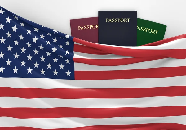 Viagens e turismo nos Estados Unidos, com passaportes variados — Fotografia de Stock