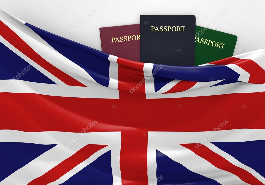 Travel and tourism in the United Kingdom, with assorted passports