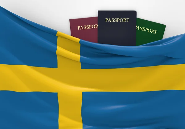 Travel and tourism in Sweden, with assorted passports — Stock Photo, Image