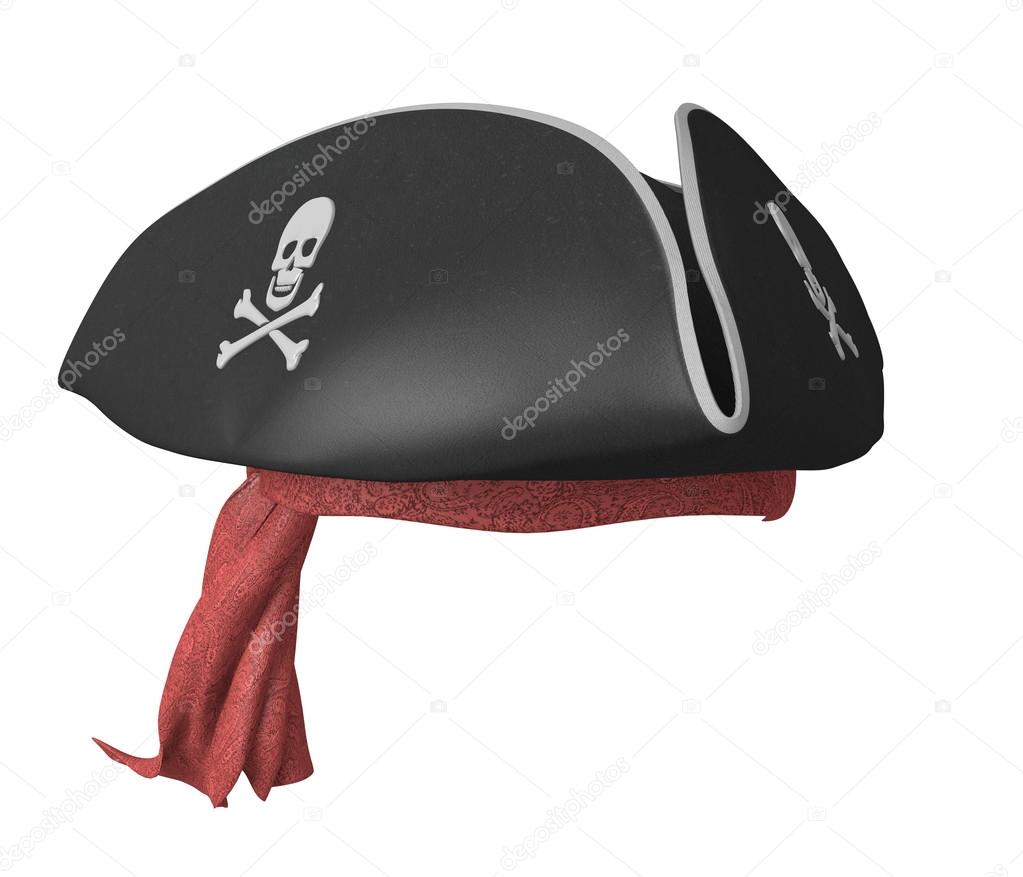 Pirate tricorn hat with skulls and a red bandana