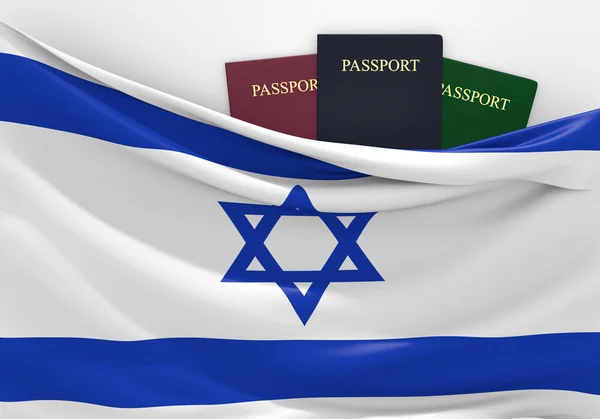 Travel and tourism in Israel, with assorted passports — Stock Photo, Image