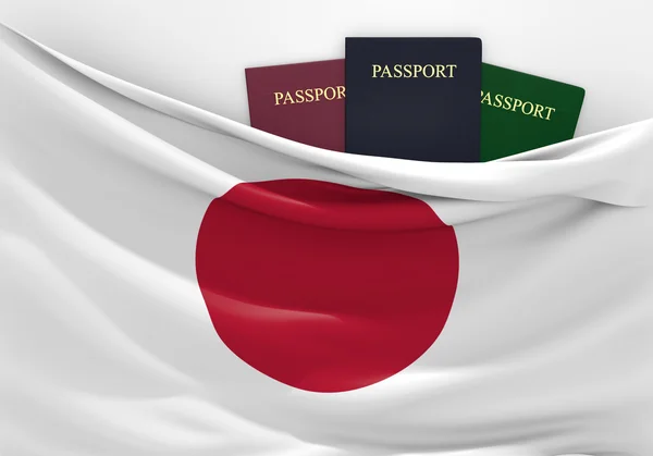 Travel and tourism in Japan, with assorted passports — Stock Photo, Image