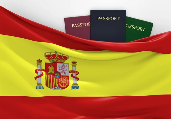 Viajes y turismo en España, con pasaportes variados — Foto de Stock